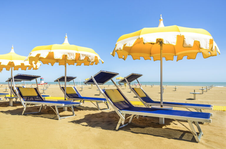 Umbrellas and sunbeds - Rimini Beach - Italian summer